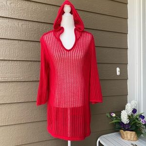 Sunday Anthropologie Red Hooded Cover Up Top, M